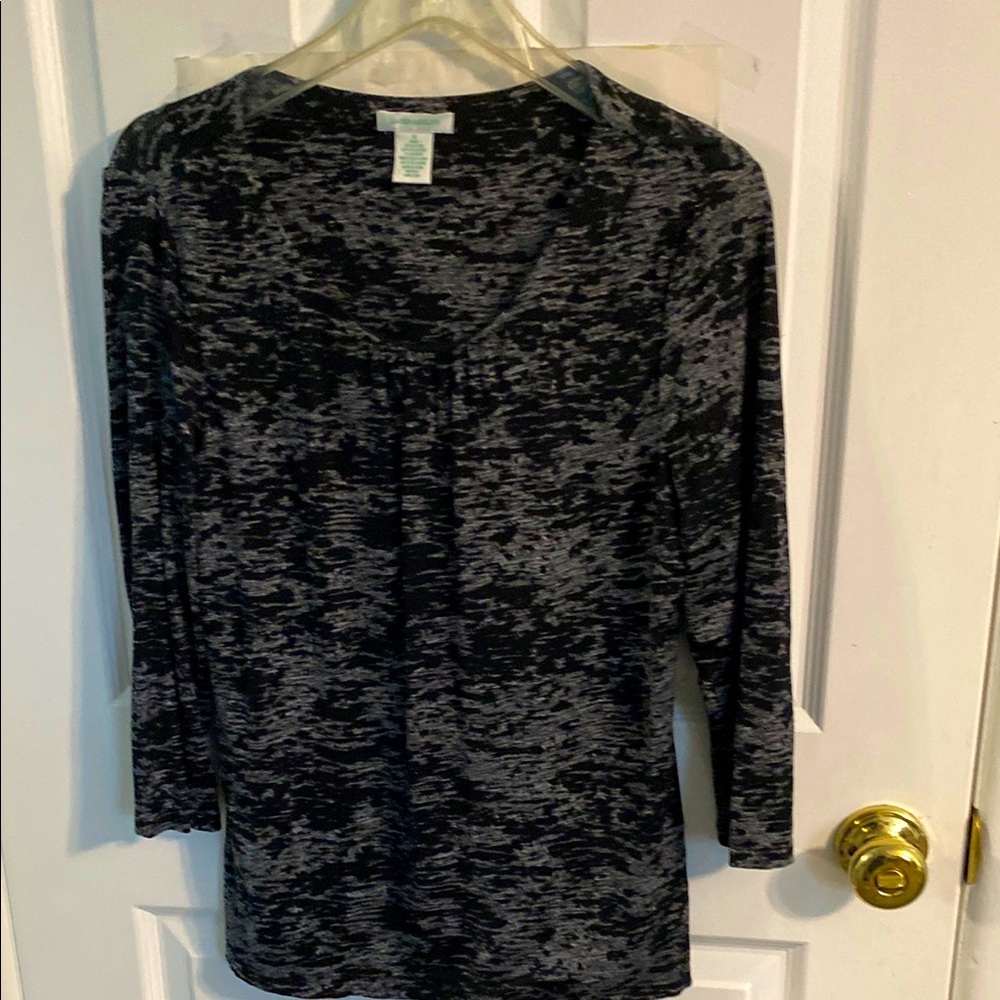 Laura Ashley Black and Gray Blouse with 3/4 Sleeves